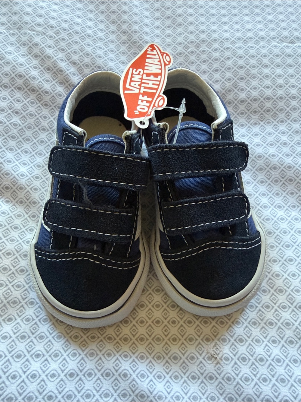 Vans Navy and White Kids Velcro Sneakers